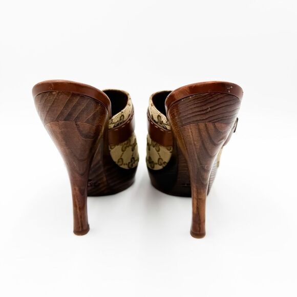 Gucci GG Canvas Horsebit Clogs Supreme Tan Wooden Mules EU 38 US 8 - Picture 5 of 5